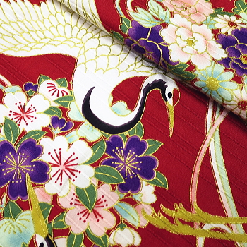 義若オリジナルの鯉口シャツとダボシャツ　金彩鶴と久寿玉（赤）